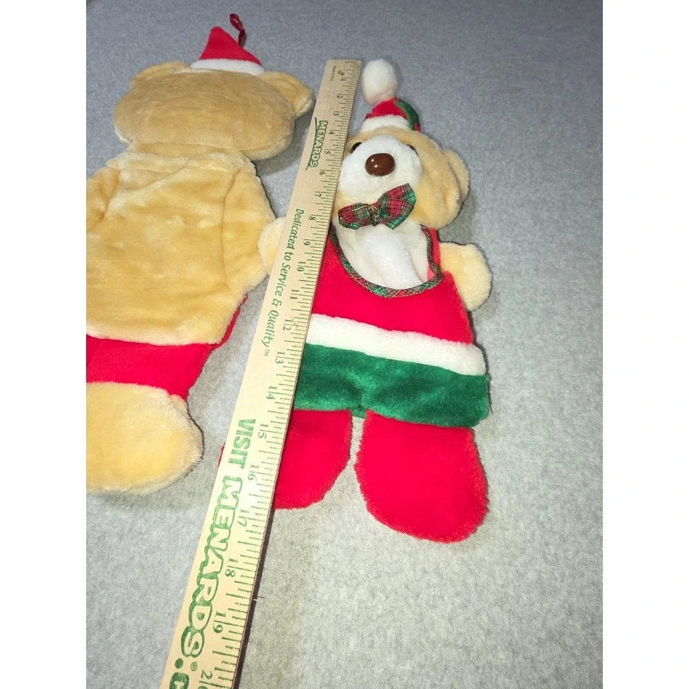 2 VINTAGE HOLIDAY PRODUCTS TAN BEAR CHRISTMAS STOCKING STUFFED ANIMAL PLUSH